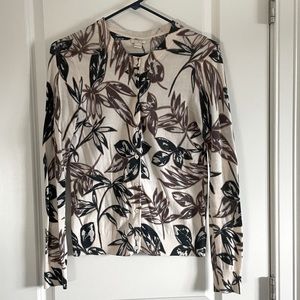 J. Crew Factory Cotton Cardigan in Blue/Beige Floral Print, Size S